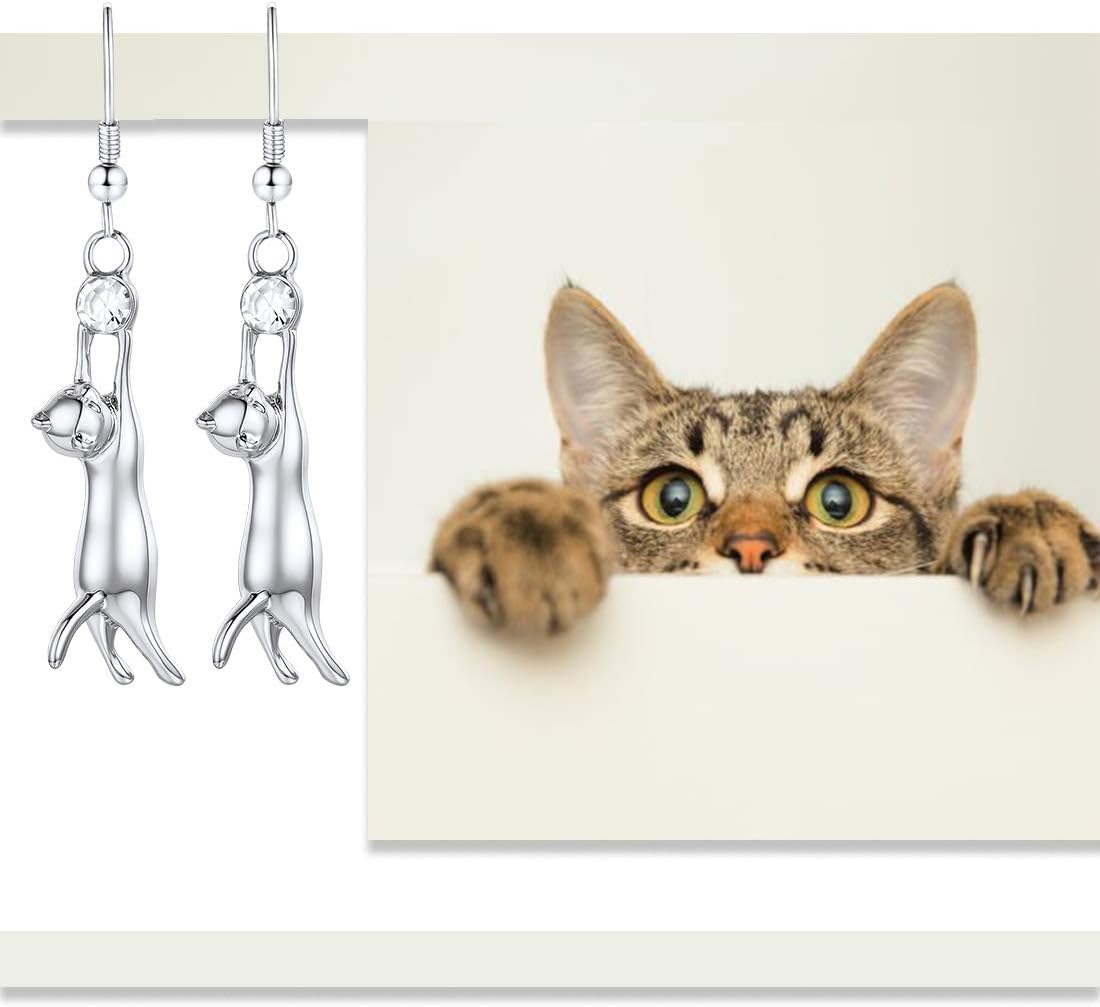 Cute Cat Ear Pendant Platinum/18K Gold Plated Drop Earrings with Rhinestone
