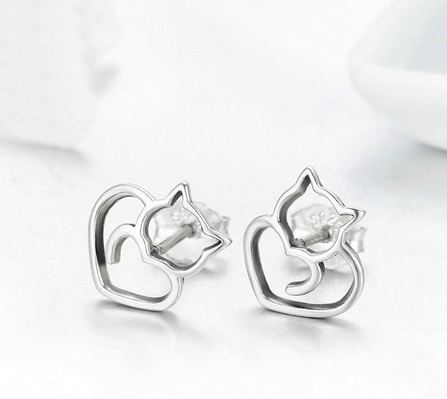 Cute Cat Earrings Stud Pearl Earrings for Women Mouse Cubic Zircon Hypoallergenic Earrings Christmas Birthday Gift