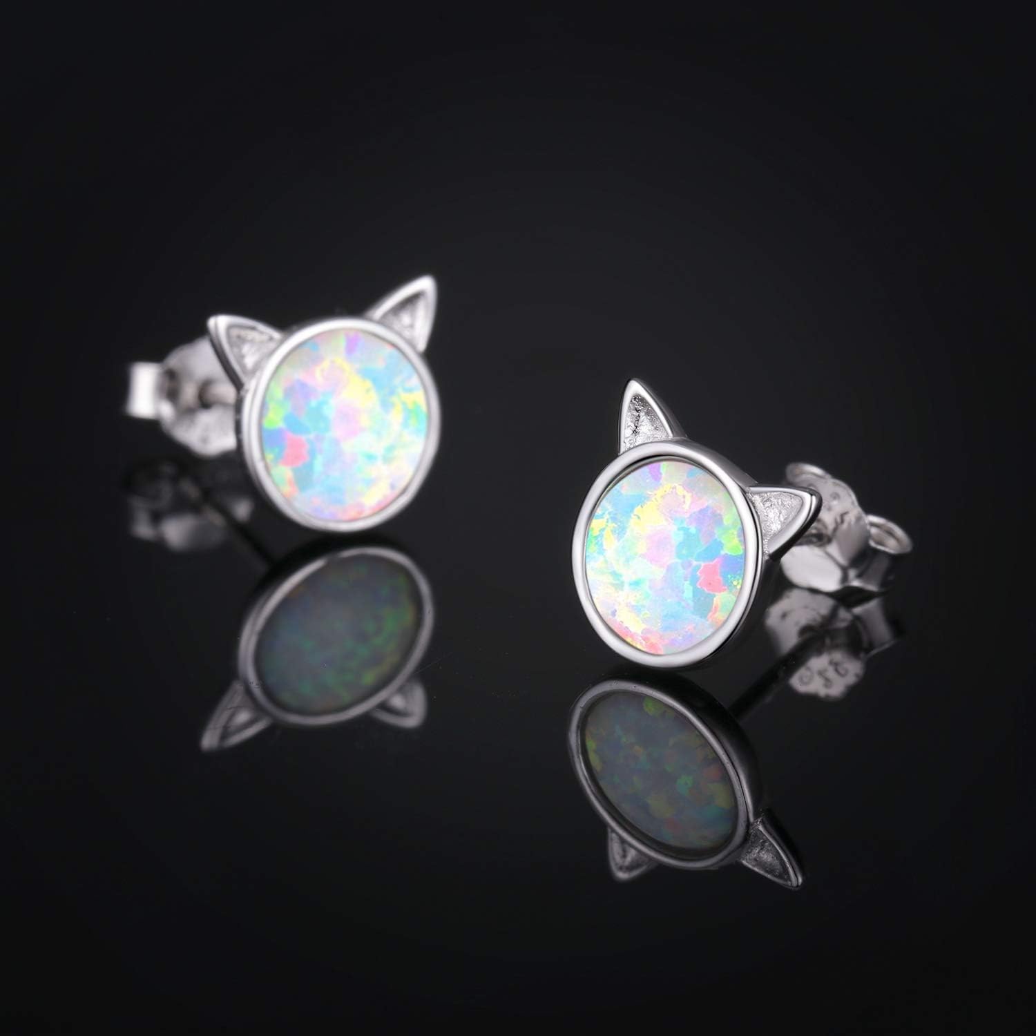 Cat/Mouse/Owl Opal Earrings Sterling Silver Cute Animal Opal Stud Earrings Hypoallergenic Opal Earrings Opal Jewelry Gifts Graduation Gifts for Women Girls