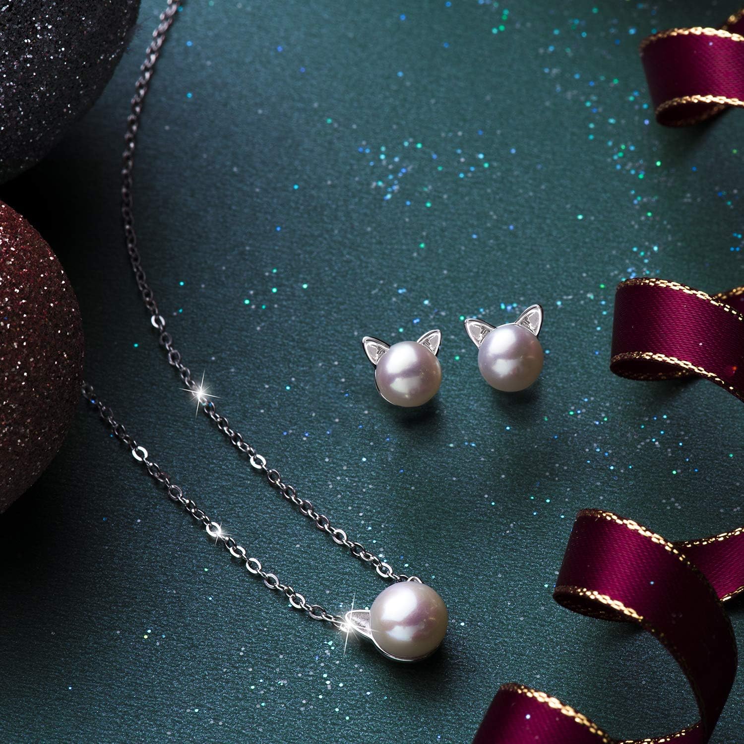 Cat Earrings Pearl Earrings Sterling Silver Earrings for Women Cat Memorial Gifts Cat Gifts for Cat Lovers